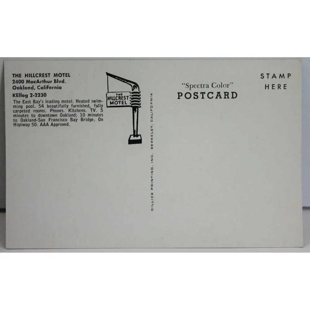 Postcard Hillcrest Motel Oakland California Vintage
